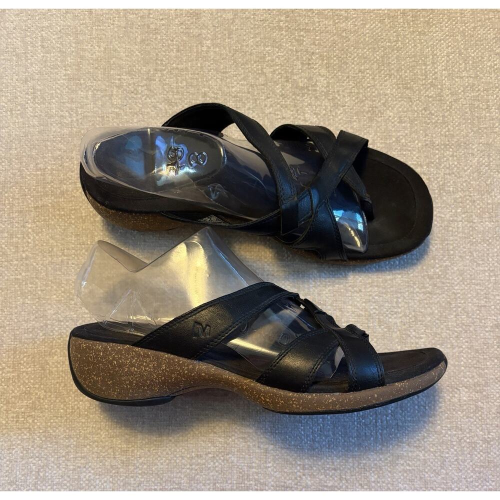 Merrell Sundial Cross Wedge Sandals Black Leather Strappy Size 10 Comfort